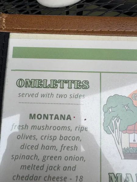 The omelette section of a restaurant menu.