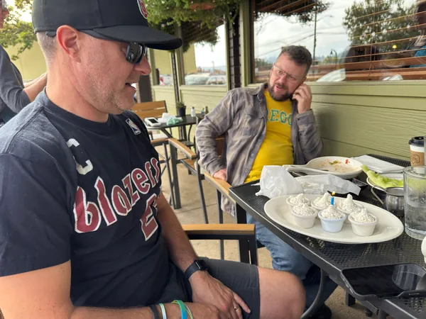 Two guests consider the brunch situation.