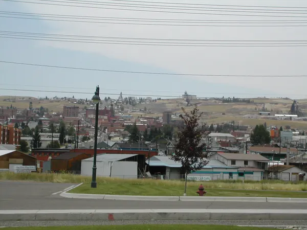 A town spread across a hillside.