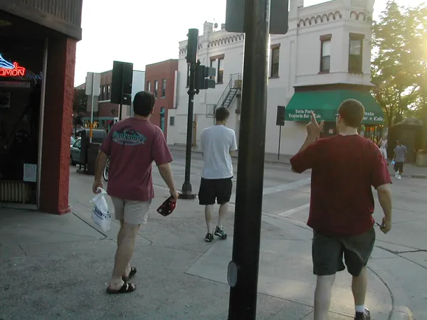 The group continues through the downtown district.