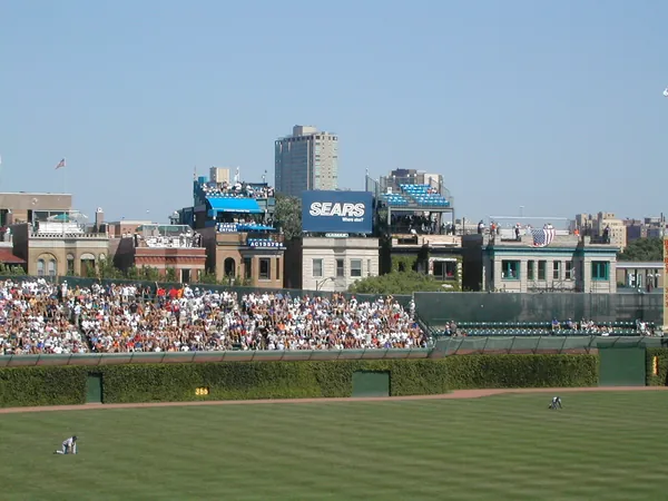 The scoreboard and center-field bleachers.