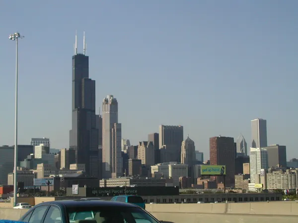 The skyline from a moving car.