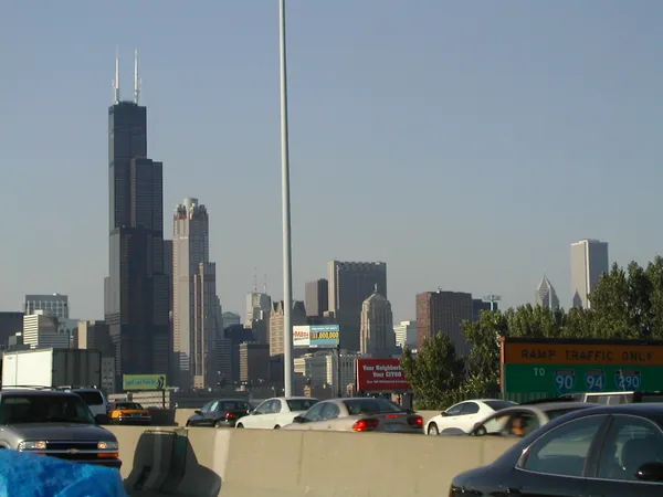Chicago's skyline seen from the outskirts.
