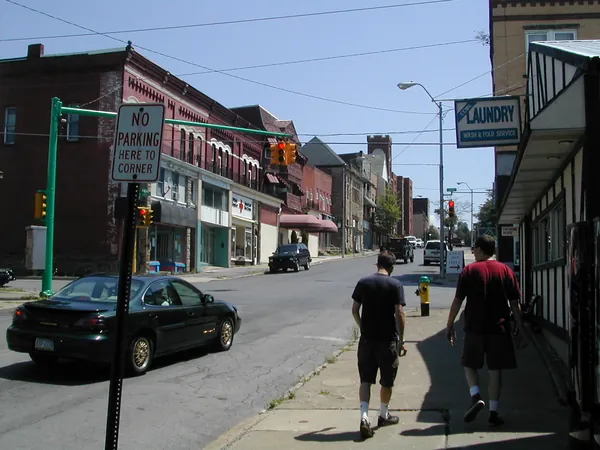 Storefronts along a neighborhood street.