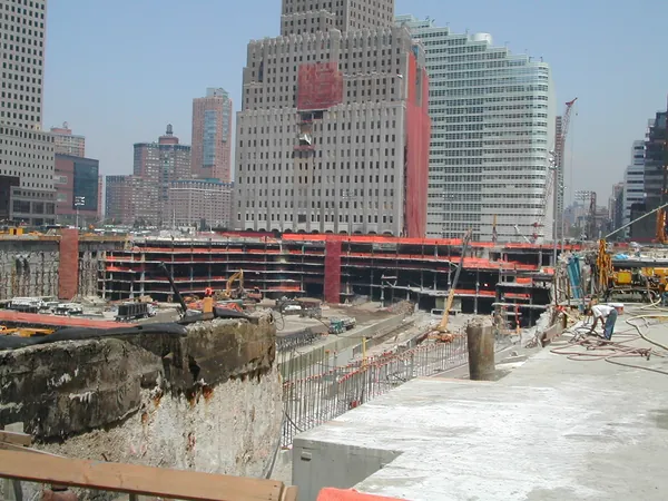 Excavation and surrounding buildings at the site.