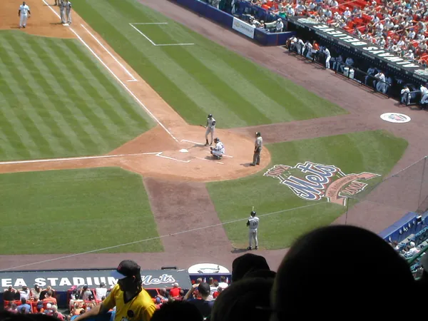 The infield during play at the ballpark.