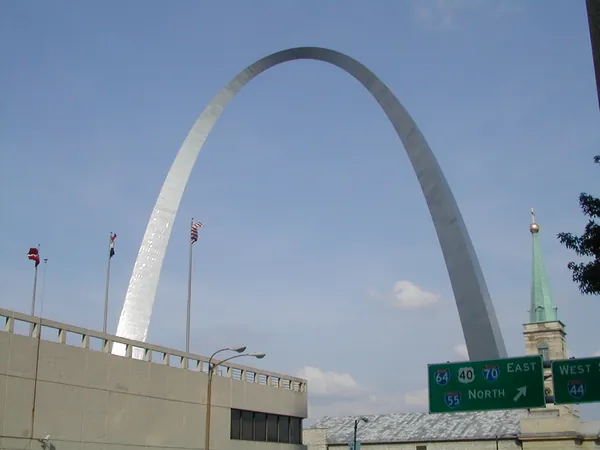 The arch seen above highway signs.
